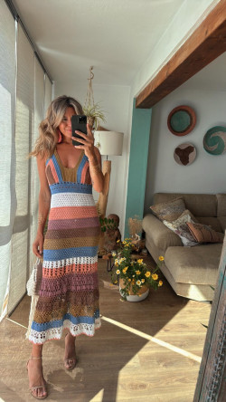 ELMO azul, vestido largo crochet