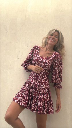 ELOI burdeos/salmón, vestido corto