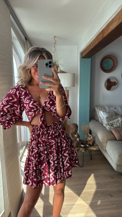 ELOI burdeos/salmón, vestido corto