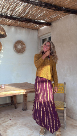 PABEL falda  burdeos/limon tie dye,