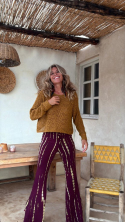 MACHADO   pantalón burdeos/limón tie dye,