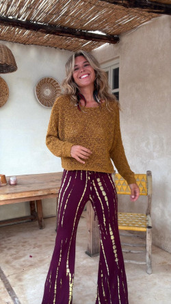 MACHADO   pantalón burdeos/limón tie dye,