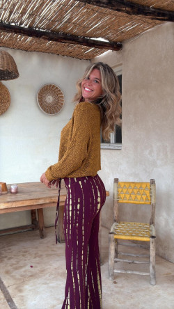 MACHADO   pantalón burdeos/limón tie dye,