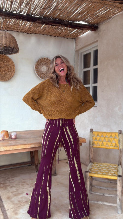 MACHADO   pantalón burdeos/limón tie dye,