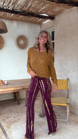 MACHADO   pantalón burdeos/limón tie dye,