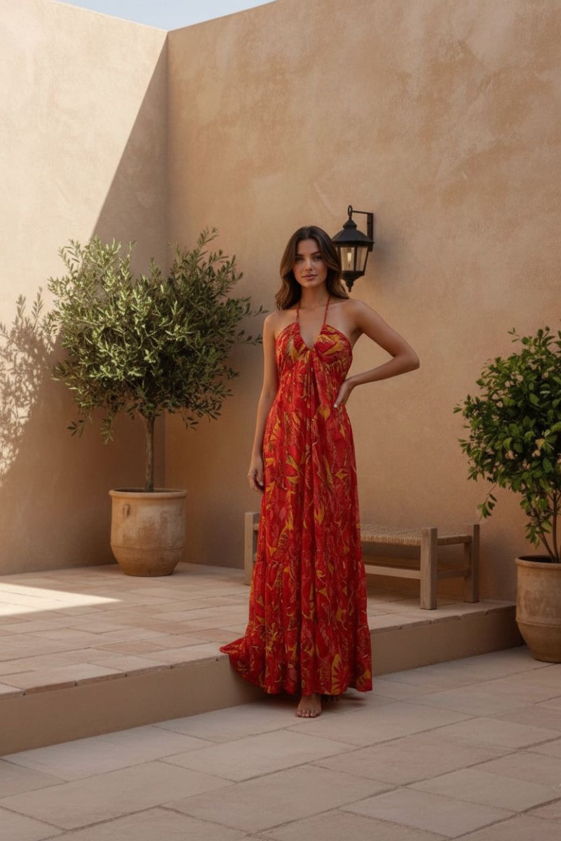 CORAINA mostaza/rojo,  vestido largo