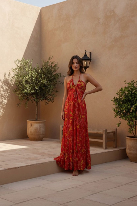 CORAINA mostaza/rojo,  vestido largo